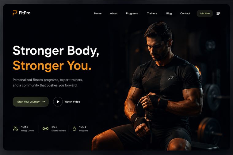 FitPro fitness website homepage design